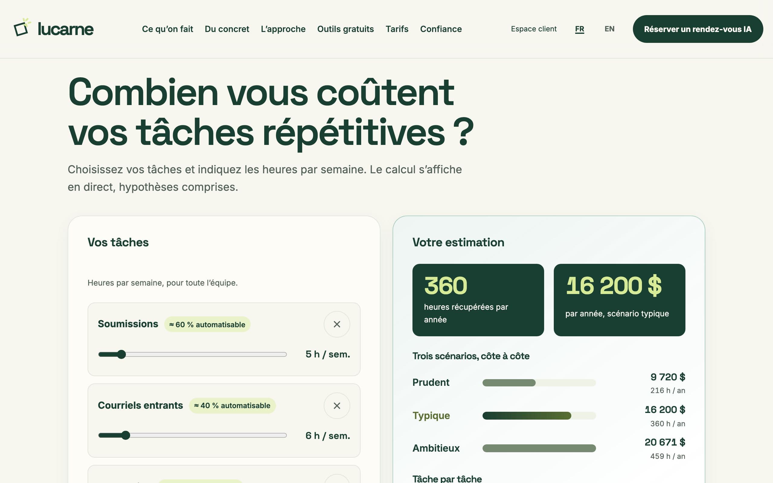 Aperçu du calculateur de temps Lucarne