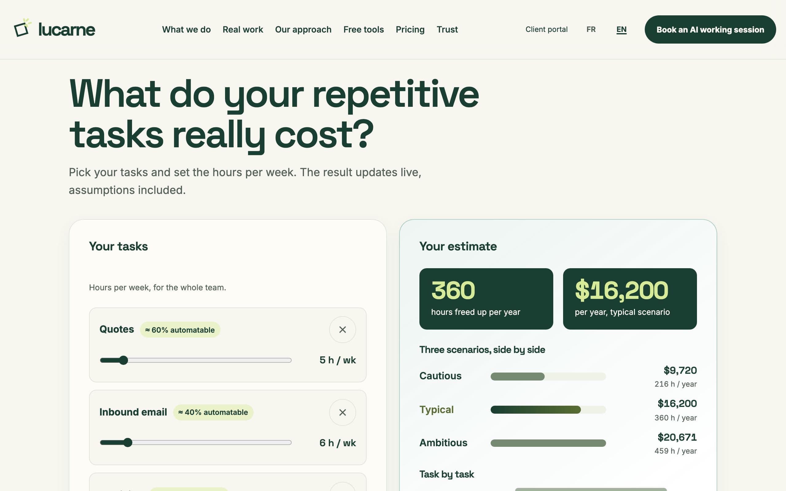Preview of the Lucarne time calculator