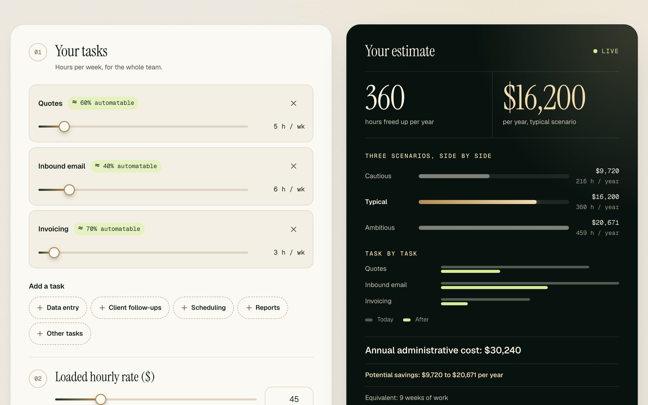 Preview of the Lucarne time calculator